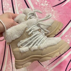 NEW Zara Kids winter boots shearling lined faux fur beige ankle toddler girl